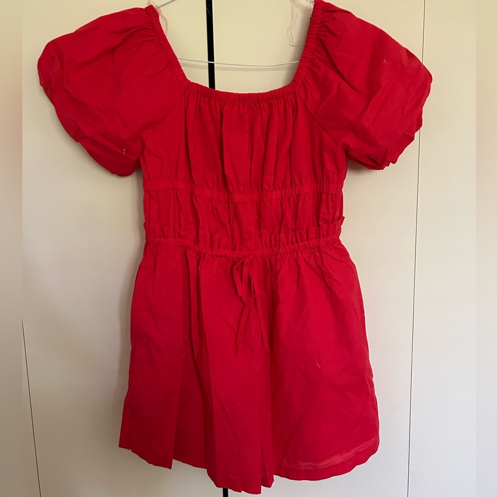 Red Puff Sleeve Romper